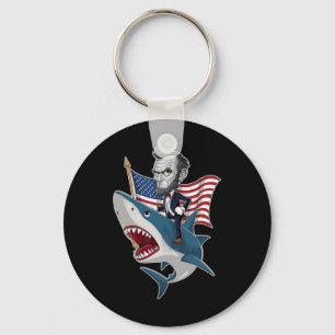 Abraham Lincoln Riding A Shark 4th Of July Patriot Key Ring