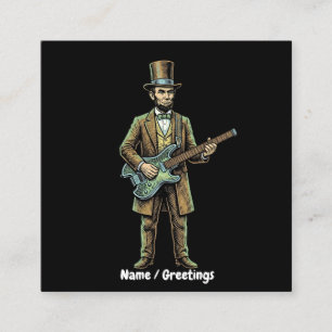 Abraham Lincoln Rocking Headless Guitar Woodblock  Square Business Card