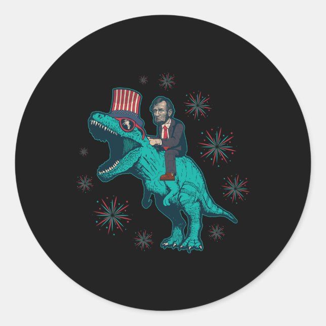 Abraham Lincoln T Rex Dinosaur 4th Of July America Classic Round Sticker (Front)