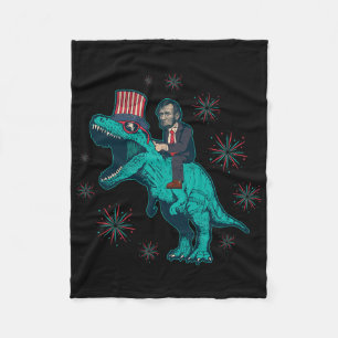Abraham Lincoln T Rex Dinosaur 4th Of July America Fleece Blanket