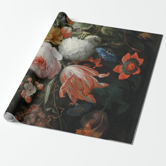 Abraham Mignon - A Hanging Bouquet Of Flowers Wrapping Paper (Unrolled)