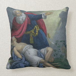 Abraham Offering Up his Son Isaac, from a Bible pr Cushion