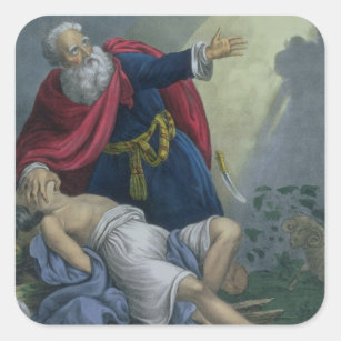 Abraham Offering Up his Son Isaac, from a Bible pr Square Sticker