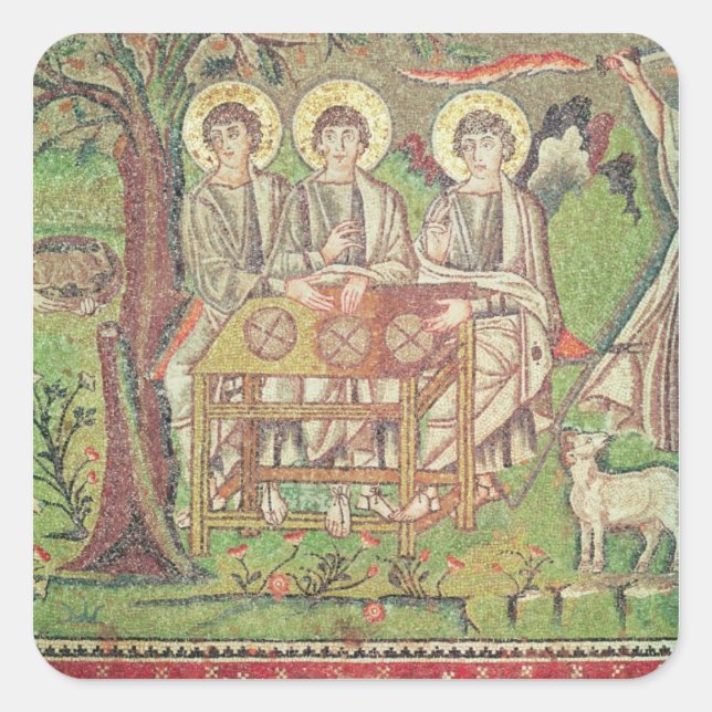 Abraham with the angels (mosaic) square sticker (Front)