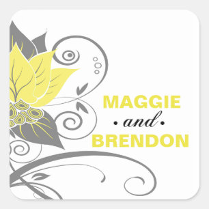 Abraxas Abstract Floral Favour   yellow charcoal Square Sticker