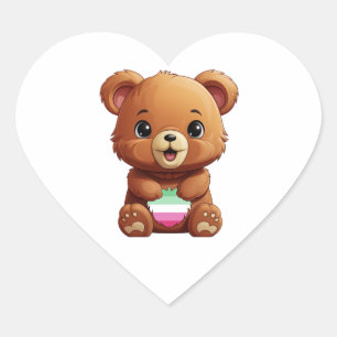 Abrosexual Pride Bear Sticker, Abrosexual Flag Heart Sticker