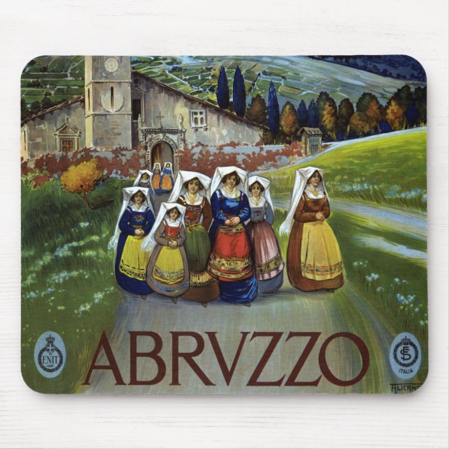Abruzzo Italy Vintage Travel Poster Art with Women Mouse Pad (Front)