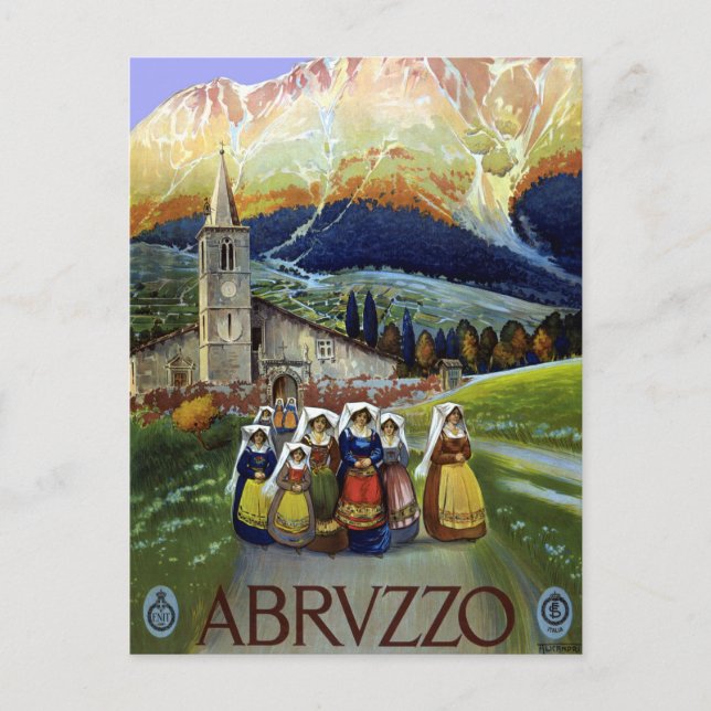 Abruzzo Italy Vintage Travel Poster Art with Women Postcard (Front)