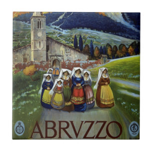 Abruzzo Italy Vintage Travel Poster Art with Women Tile