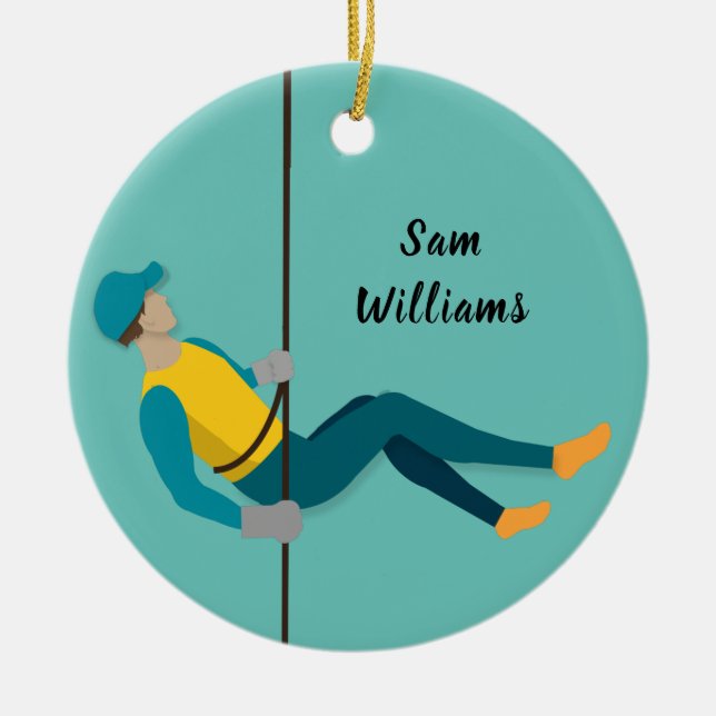 Abseiling Ceramic Ornament (Front)