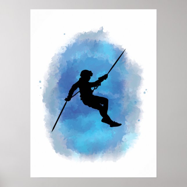 Abseiling Watercolor Rappelling Mountain Climber Poster (Front)