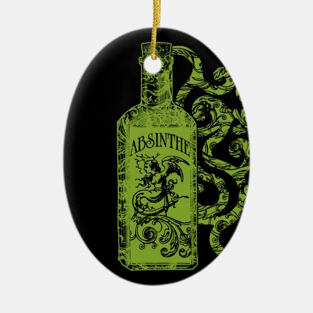 Absinthe Bottle Swirls Ceramic Ornament (Front)