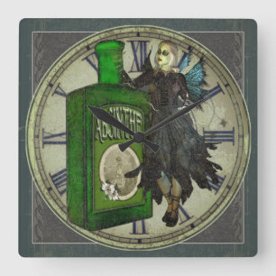 Absinthe Fairy - La Fée Verte - The Green Fairy Square Wall Clock