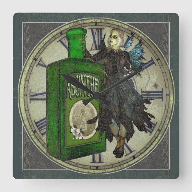 Absinthe Fairy - La Fée Verte - The Green Fairy Square Wall Clock (Front)