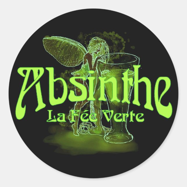 Absinthe La Fee Verte Fairy With Glass Classic Round Sticker (Front)