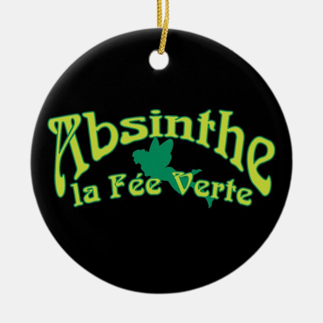 Absinthe Text La Fee Verte Ceramic Tree Decoration (Front)