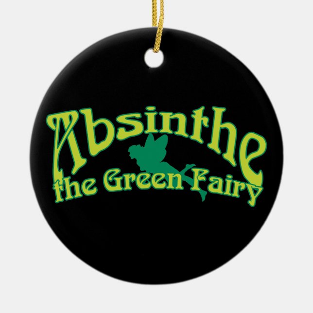 Absinthe Text The Green Fairy Ceramic Tree Decoration (Front)