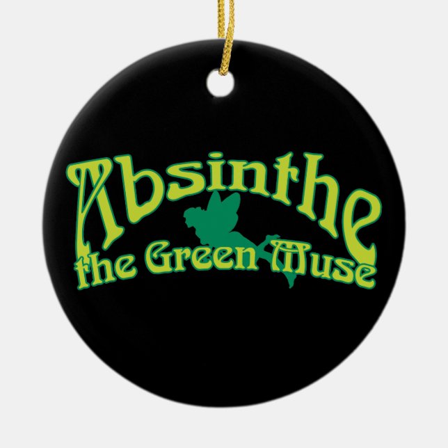 Absinthe Text The Green Muse Ceramic Ornament (Front)