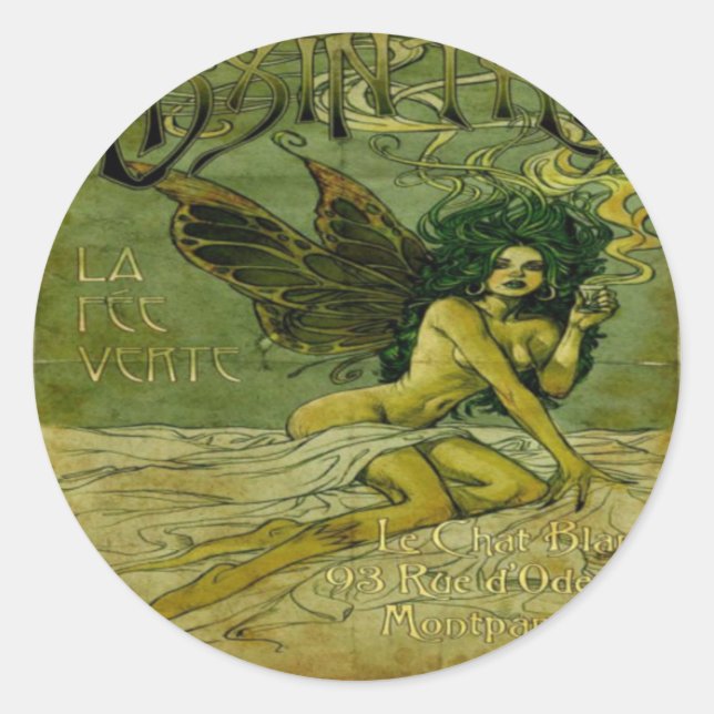 Absinthe Vintage Green Fairy Classic Round Sticker (Front)