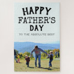 Absolute Best Happy Father's Day Photo Jigsaw Puzzle<br><div class="desc">Add your Dad with kids photo to this Father's Day puzzle! Text reads, "Happy Father's Day to the Absolute Best." Vertical photos with a solid colour upper half work best, but all can be adjusted and customised to suit your favourite photo! Need help? Just contact me at designsbytiffanyduffy@outlook.com for help!...</div>