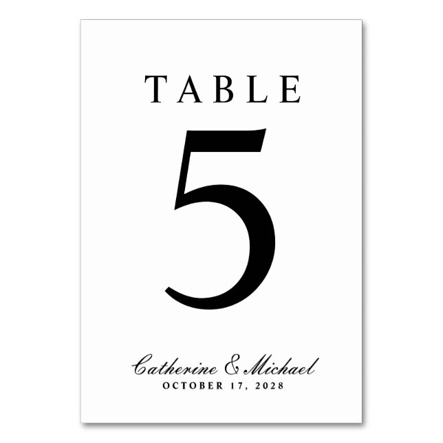 Absolute Classic Black & White Wedding Double-side Table Number (Front)