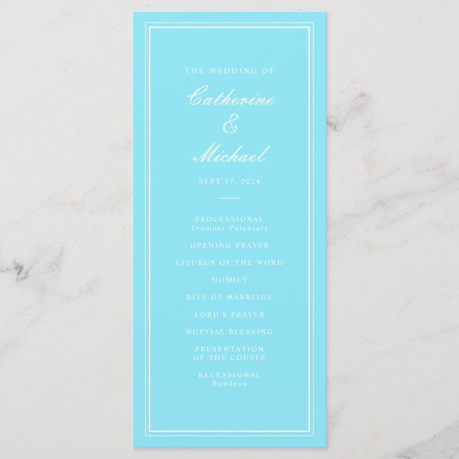 Absolute Classic Script Bright Aqua Wedding Program (Front)