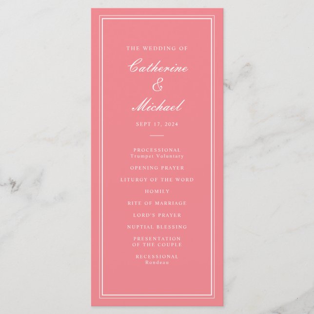 Absolute Classic Script Peachy Pink Wedding Program (Front)