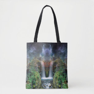 Absolutely Surreal Waterfalls Under Starry Sky Tote Bag