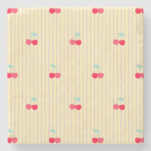 Absorbent Retro Cherries Pattern Retro Pop Stone Coaster