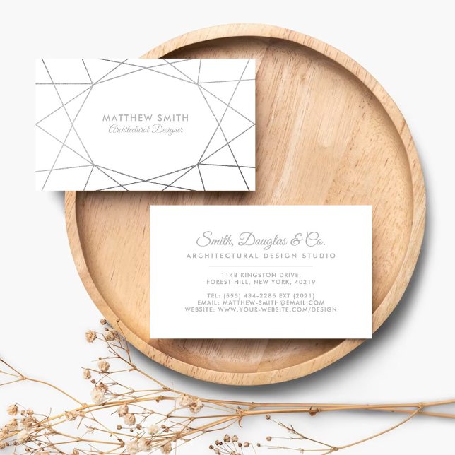 Abstact Geometric Silver Lines Modern Business Car Business Card (Creator Uploaded)