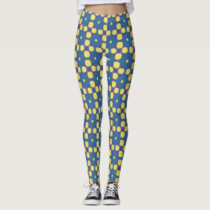 Abstact Yellow Geometric Pattern on Blue Leggings
