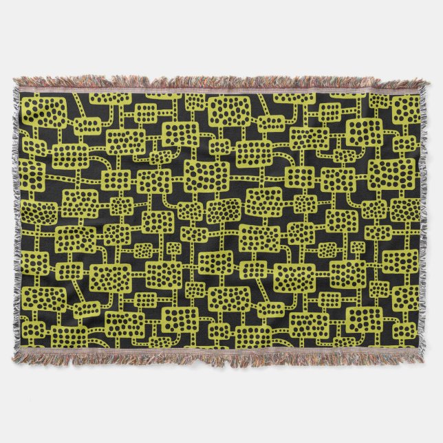 Abstract 041113 - Banana Yellow on Black Throw Blanket (Front)