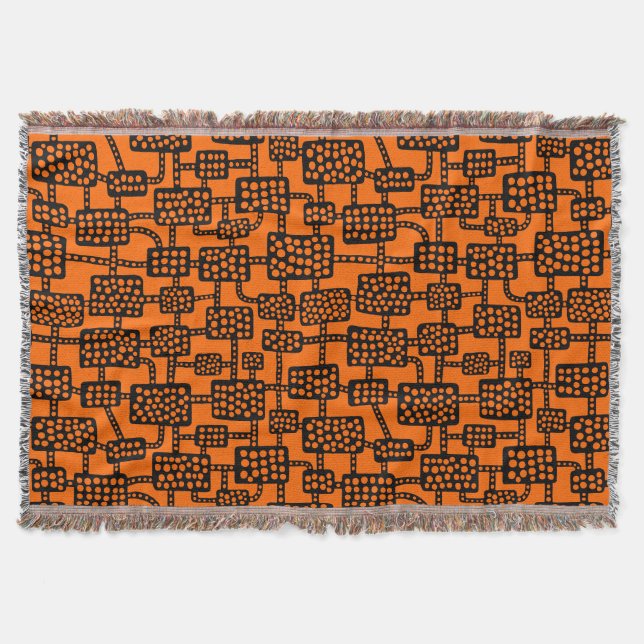 Abstract 041113 - Black on Orange Throw Blanket (Front)
