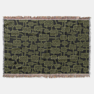 Abstract 041113 - Deep Olive on Black Throw Blanket
