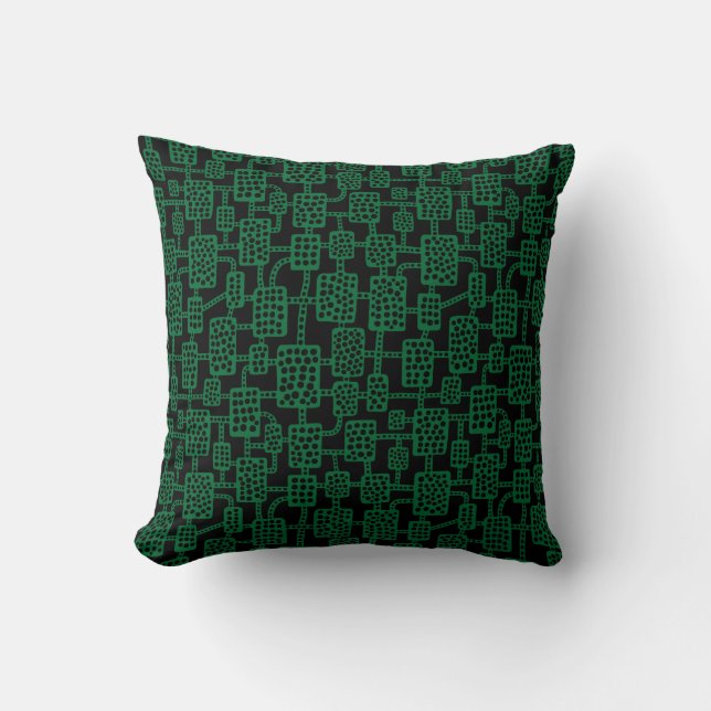 Abstract 041113 - Forest Green on Black Cushion (Front)