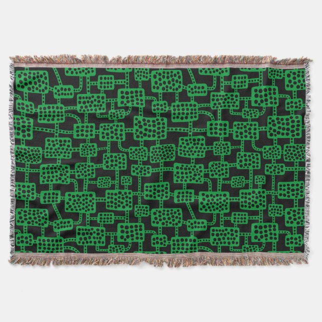 Abstract 041113 - Grass Green on Black Throw Blanket (Front)