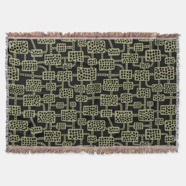 Abstract 041113 - Khaki on Black Throw Blanket (Front)