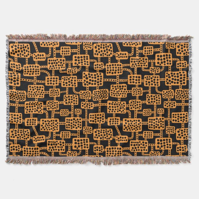 Abstract 041113 - Light Orange on Black Throw Blanket (Front)
