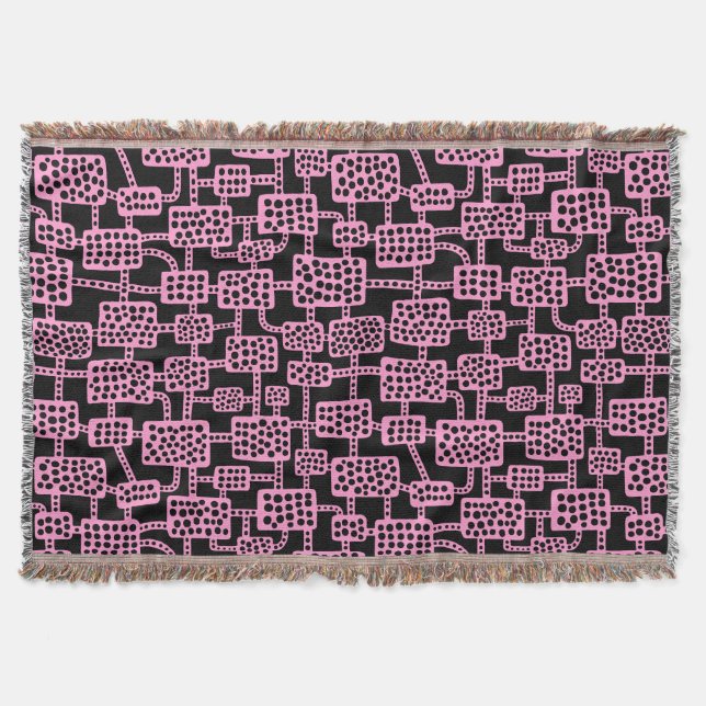 Abstract 041113 - Pink on Black Throw Blanket (Front)