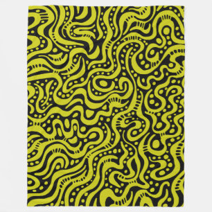 Abstract 041211 - Banana Yellow on Black Fleece Blanket