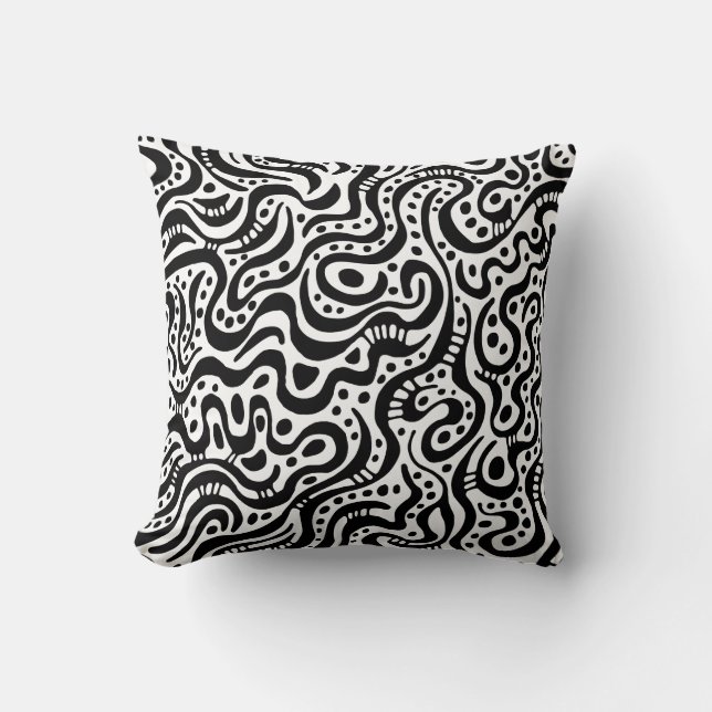 Abstract 041211 - Black on White Cushion (Front)