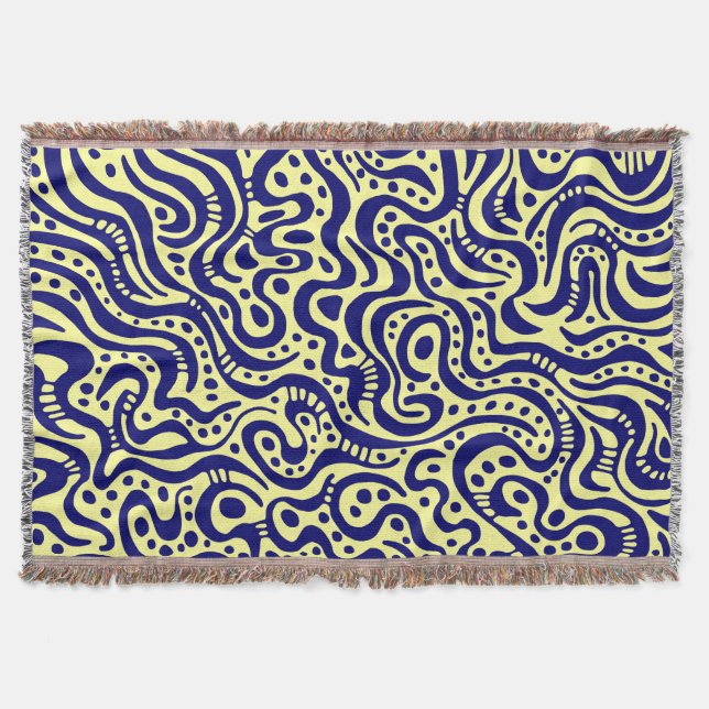 Abstract 041211 - Deep Navy Blue on Light Yellow Throw Blanket (Front)