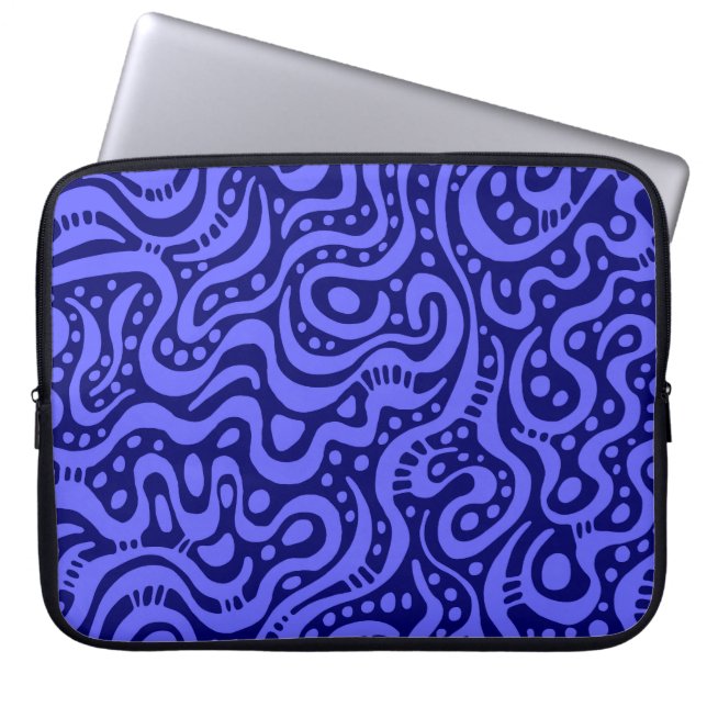 Abstract 041211 - Electric Blue on Deep Navy Laptop Sleeve (Front)