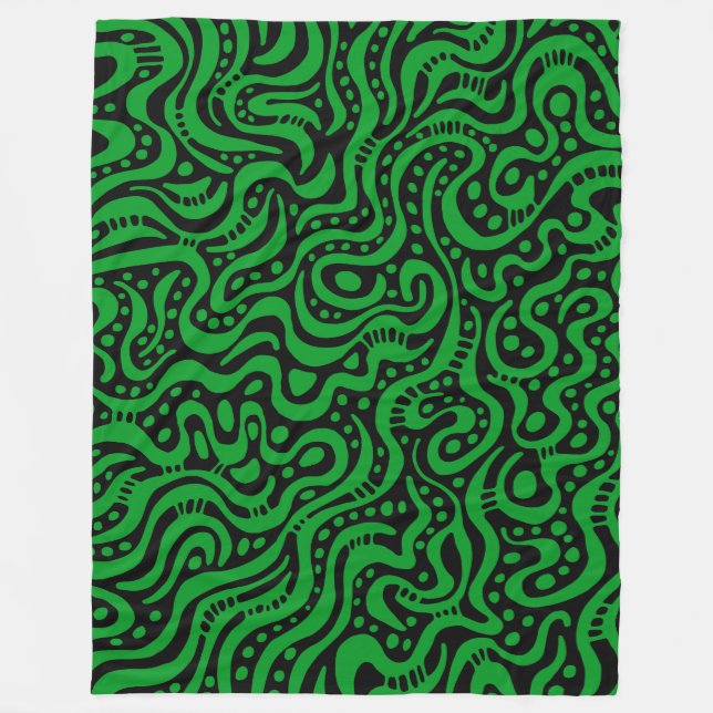 Abstract 041211 - Grass Green on Black Fleece Blanket (Front)