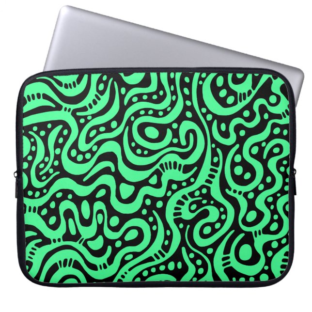 Abstract 041211 - Mint Green on Black Laptop Sleeve (Front)
