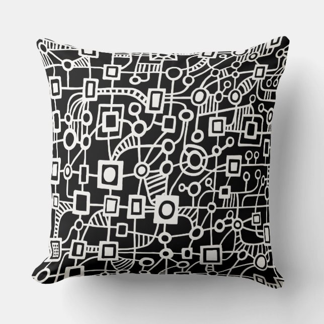 Abstract 070517 - White on Black Cushion (Front)