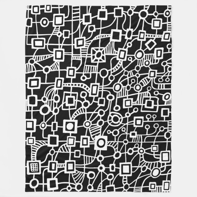Abstract 070517 - White on Black Fleece Blanket (Front)