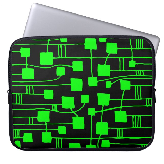 Abstract 111211 - Green on Black Laptop Sleeve (Front)