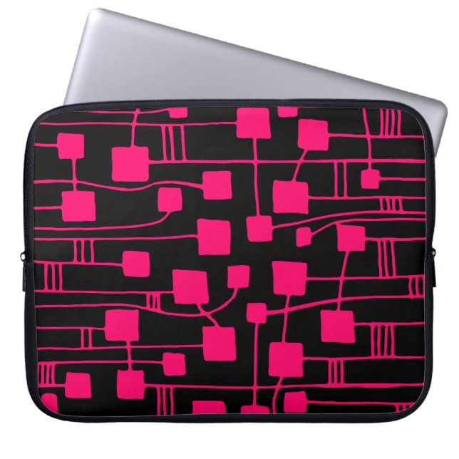 Abstract 111211 - Neon Red on Black Laptop Sleeve (Front)