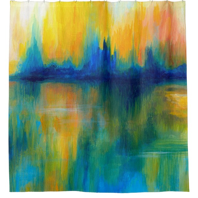 Abstract 14 orange blue green shower curtain (Front)